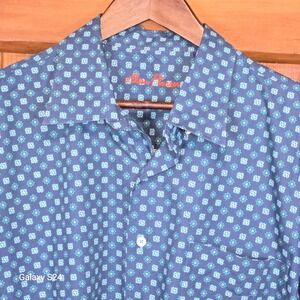 Alan Flusser Mens Blue Floral Print Long Sleeve Button Down Shirt Size XL